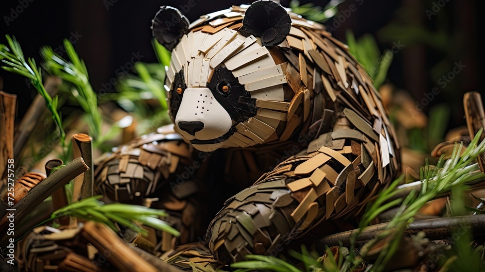 Canvas Prints A panda artist sculpting bamboo-themed creations from clay.