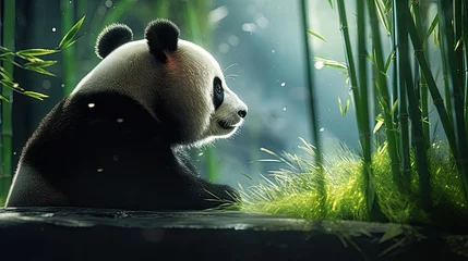 Foto op Plexiglas A thoughtful panda scientist observing the growth patterns of bamboo shoots. © Galib