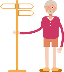 Old Man Character and Signpost
