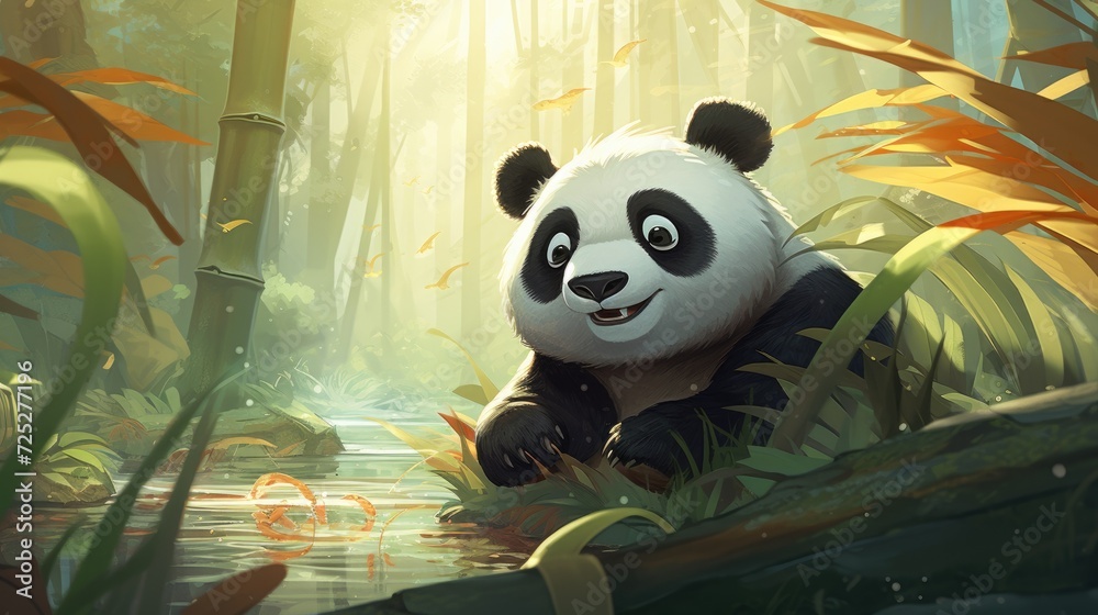 Poster A panda explorer mapping out a bamboo-filled jungle adventure.