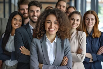 Obraz premium Happy diverse business team at corporate training