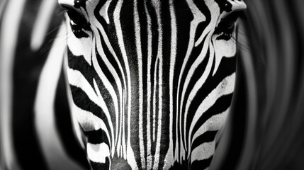  a close up of a zebra's head with a black and white photo of the back end of it's head.