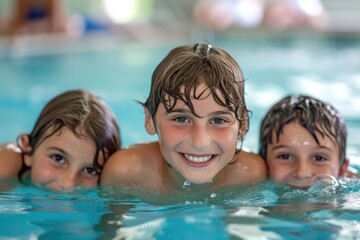 Fototapeta premium children having fun in swimming pool spending summer holidays