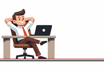 Fototapeta na wymiar Freelancer's Joyful Day at the Office Table, Happy Office Male Using Laptop at Office Table, Man Yaying While Working Remotely with a Laptop, Creative Thinking and Relaxation