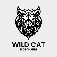 wild cat logo design in monochrome style