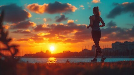 outdoor fitness at sunset Generative AI