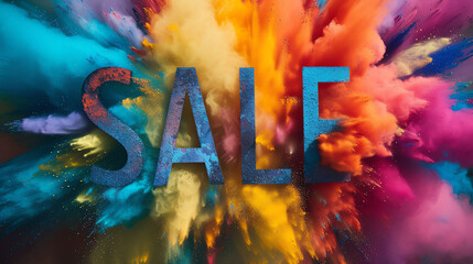 Dynamic 'SALE' Sign with Colorful Powder Explosion Background