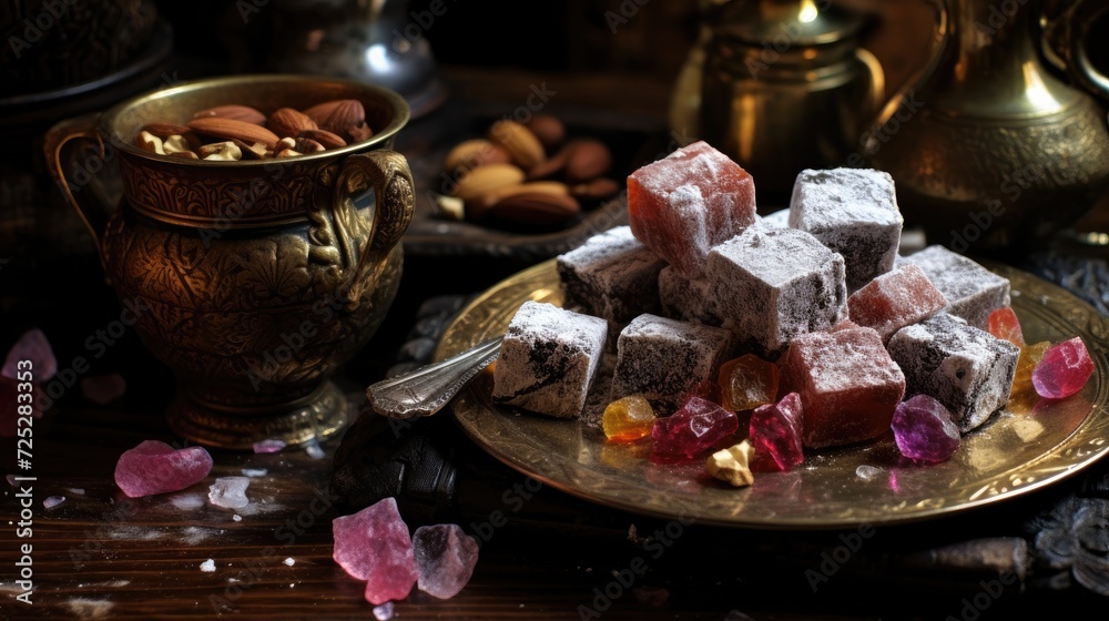 Wall mural Turkish delight with Turkish coffee