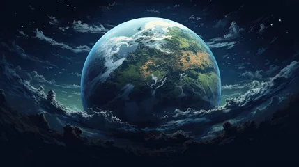 Foto auf Acrylglas Vollmond und Bäume Planet earth illustration