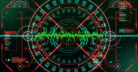 Image of scope scanning and data processing on green background
