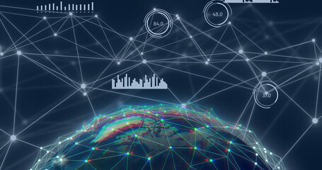 Image of data and network of connections over globe