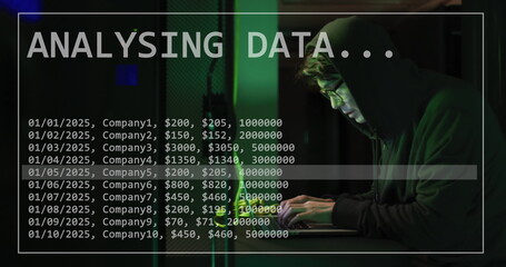 Image of connections and data processing over male asian hacker using computer