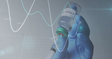 Image of data processing over covid 19 vaccine with syringe