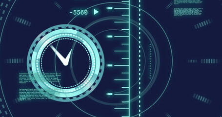 Image of clock, data processing over network of connections