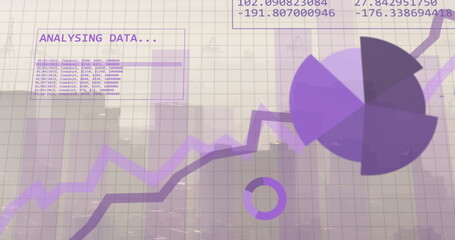 Image of financial data processing over city