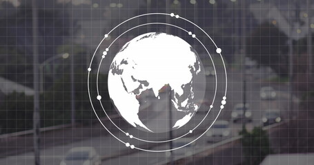 Image of financial data processing over city