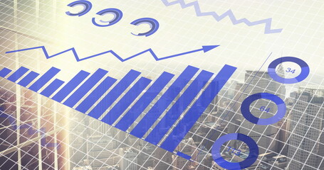 Image of financial data processing over city