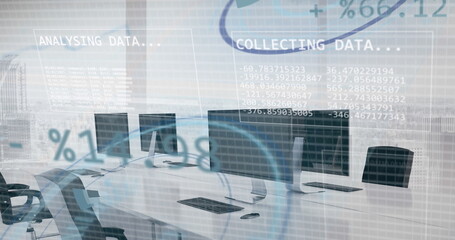 Image of financial data processing over office