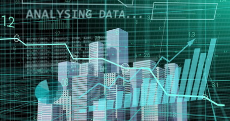 Image of financial data processing over city