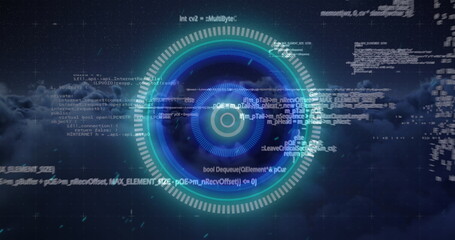 Image of scope scanning and data processing over clouds in the background