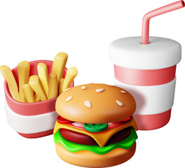 3D Cup of Cola with Fries and Cheeseburger