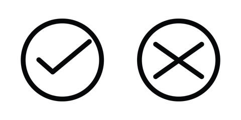 Right or Wrong checkmark and x or confirm and deny black line icon for apps and websites. correct, incorrect, positive, negative, yes or no icon. - obrazy, fototapety, plakaty