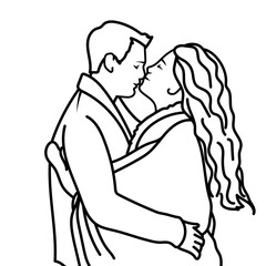 Un couple s'embrasse en hiver