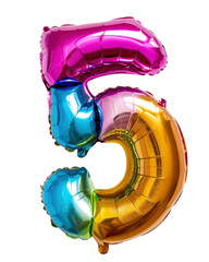 Fantastic colorful bright and vibrant birthday foil balloon in shape on number 5