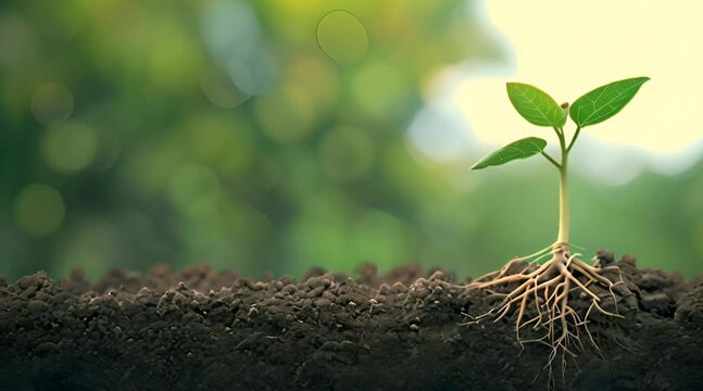 Young plant growing in garden soil nature ecology concept Generative AI