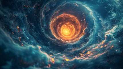 Abstract cosmic background with a vibrant swirling vortex and luminous particles, concept of space exploration or science fiction - obrazy, fototapety, plakaty