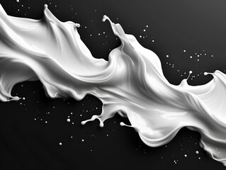 milk splash isolated on black, texture flowing on wide background