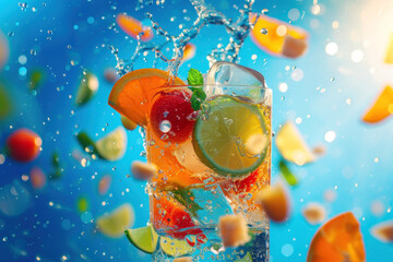 Obraz na płótnie Canvas A colorful drink is poured into a glass