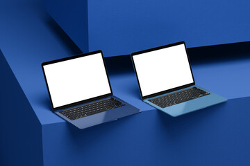 laptop mockup with white screen and blue background