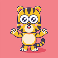 Cute tiger animal cartoon character vector Illustration.