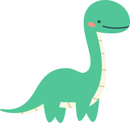 Cute green dinosaur in simple child style on white background, flat vector illustration . Vector illustration