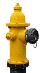New yellow fire hydrant with black capped hose port isolated
