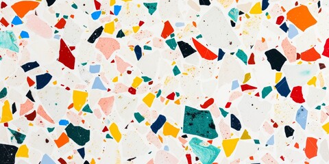terrazzo pattern, with randomly distributed flecks of vibrant colors on a white base
