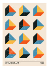 Minimal 20s geometric design poster, vector template with primitive shapes