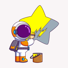 Cute astronaut painting stars with yellow color