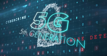 Image of 5g 5th generation text over cyber attack warning text