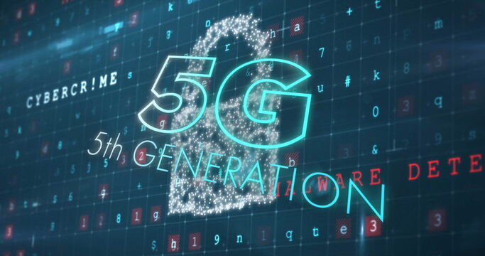 Image of 5g 5th generation text over cyber attack warning text