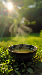  a hot green tea, outdoor photography