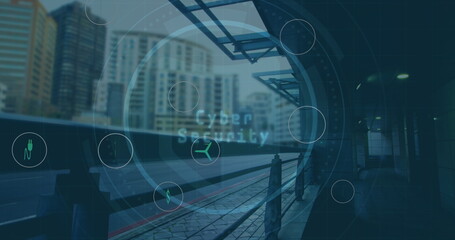 Fototapeta premium Image of cyber security data processing over train platform