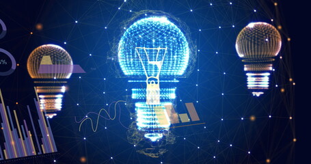 Image of light bulbs and data processing - Powered by Adobe