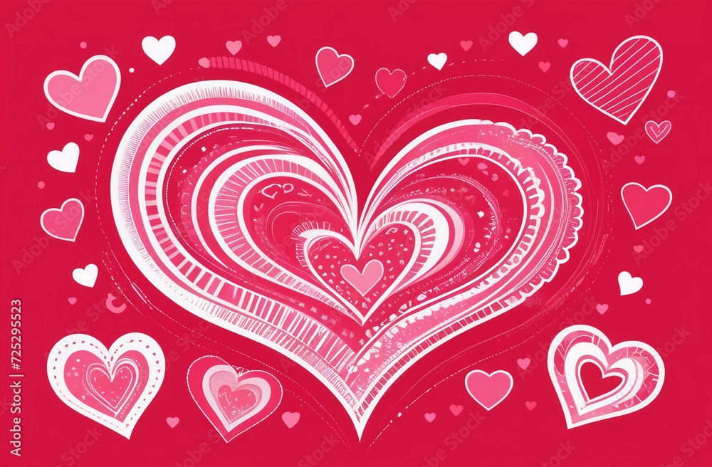 Wall mural background of big and small hearts with swirls in pink colors. generative ai