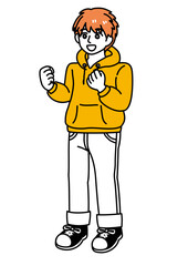 シンプルなタッチの男性（全身斜め・嬉しい）