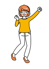 シンプルなタッチの女性（全身・嬉しい・レッツゴー）