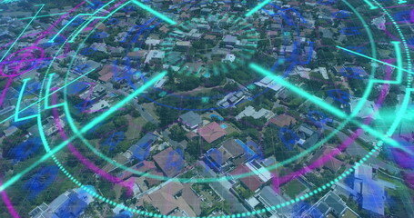 Image of scope scanning over cityscape in background