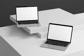laptop computer mockup with screen and dark background