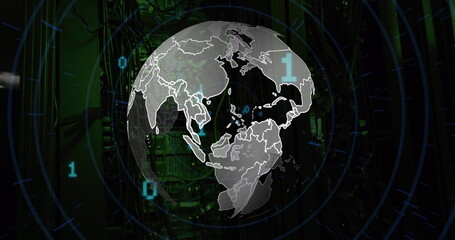 Image of globes and numbers on black background